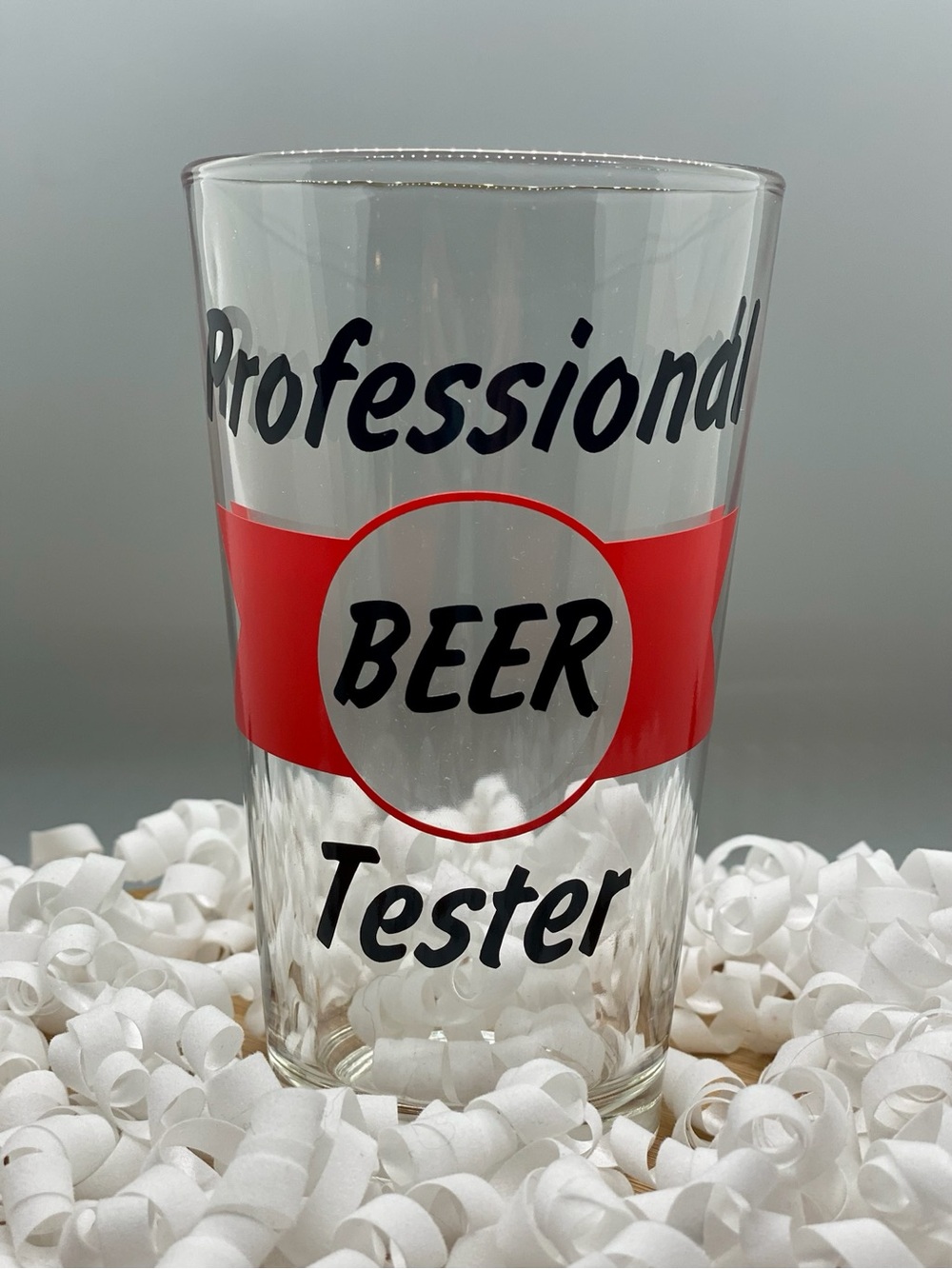 Professional Beer Tester Pint Glass - Clear with Red and Black Graphics